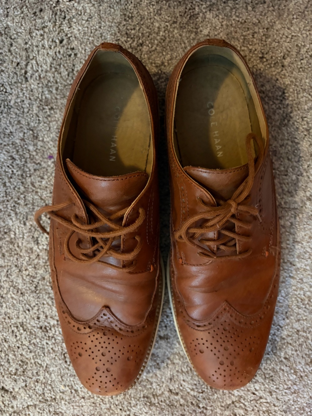 Cole Haan Tan Leather Wingtip Derby Oxfords